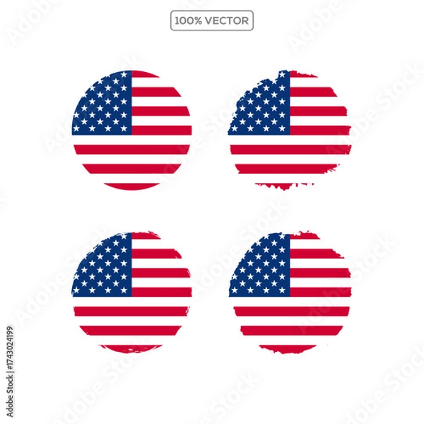 Obraz American flags. Button flag icon. Standard color. Circle icon flag. Computer digital vector