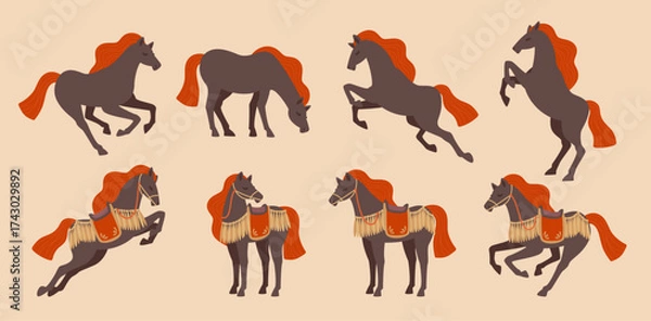 Obraz 干支・午・飾り馬・晴れ着の黒い馬セット