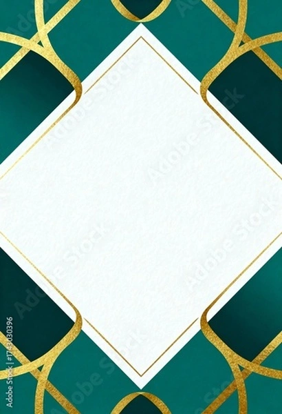 Fototapeta Elegant geometric frame with emerald green and gold foil for a luxury wedding invitation
