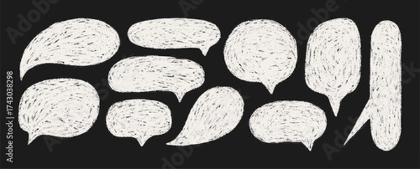 Fototapeta Crayon Speech Bubble Frame. Vector Chalk Ditsy Text Box. Hand Drawn Charcoal Talk Balloon in Doodle Kids Style.