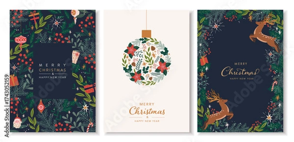 Obraz クリスマスカードのための背景コレクション。フラットなデザイン。ベクターイラスト。