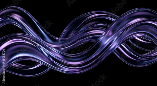 Fototapeta Abstract Metallic Purple Ribbon Waves on Black