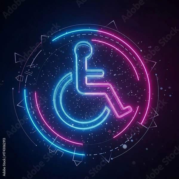 Obraz Accessibility Symbol Neon Light Graphic Design.
