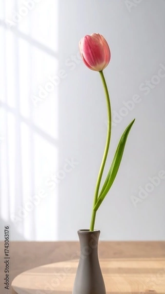 Obraz Single pink tulip in vase