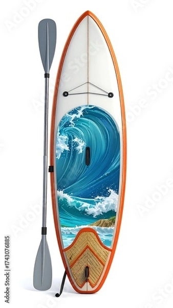 Obraz Stand-up paddleboard with ocean graphic