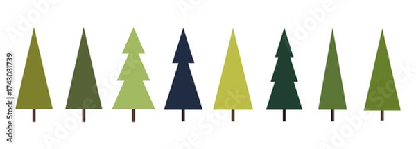 Fototapeta Christmas tree isolated on a white background, set of icons, vector, flat design. A festive element for decorations, posters, postcards. Minimalistic modern simple design in trendy green shades