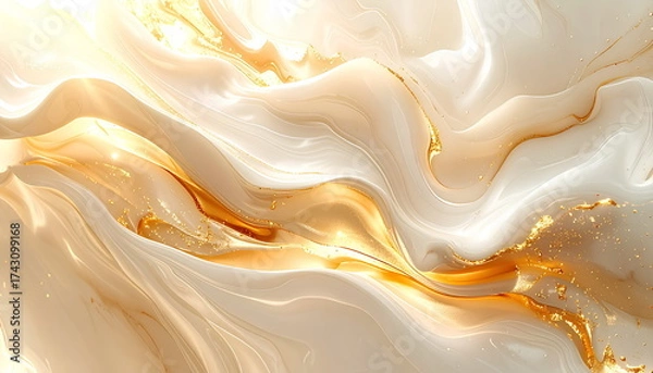 Fototapeta Luxurious Gold And White Abstract Fluid Art Background With Elegant Wavy Swirls And Marble Texture