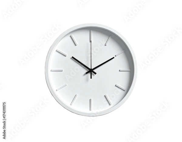 Obraz A stark white round clock against a black backdrop, showcasing simple time