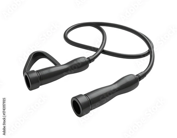 Fototapeta Close-up of a black jump rope with ergonomic handles on a black background