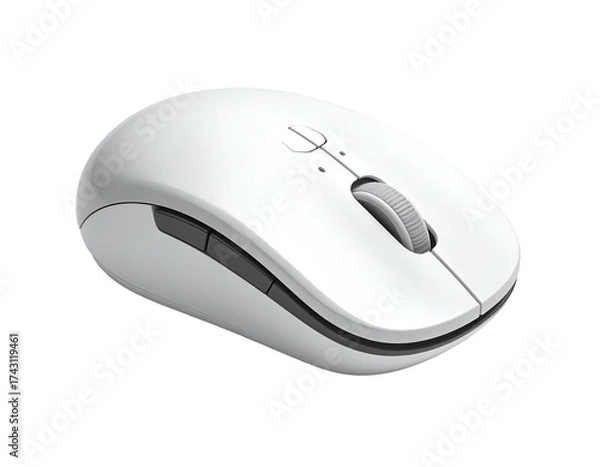 Obraz Close-up of a modern, white computer mouse, angled on a black backdrop