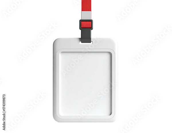 Obraz A blank, white ID badge hanging from a red and black lanyard, black background