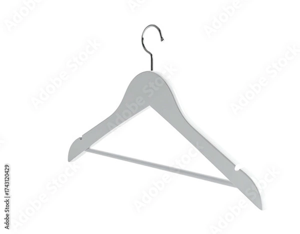 Fototapeta A white wooden clothes hanger, with a metallic hook, isolated on black