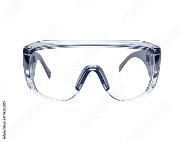 Fototapeta Clear protective eyewear with a curved, transparent design, isolated on black