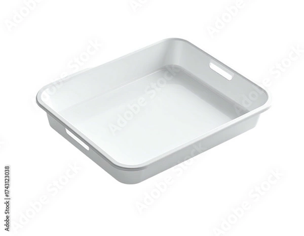 Fototapeta White rectangular tray with handles, set against a black background