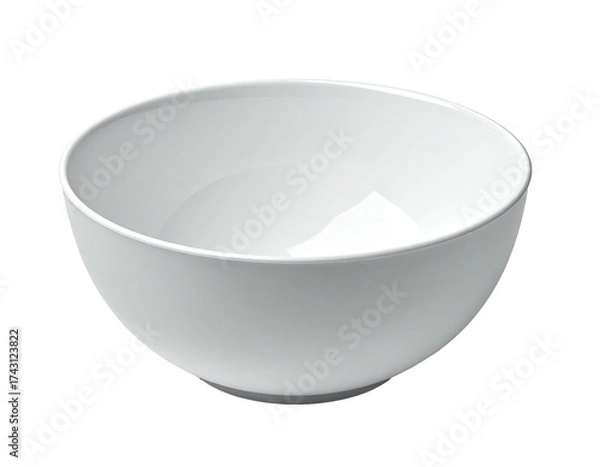 Fototapeta A white, simple, empty ceramic bowl, slightly angled, against a black background