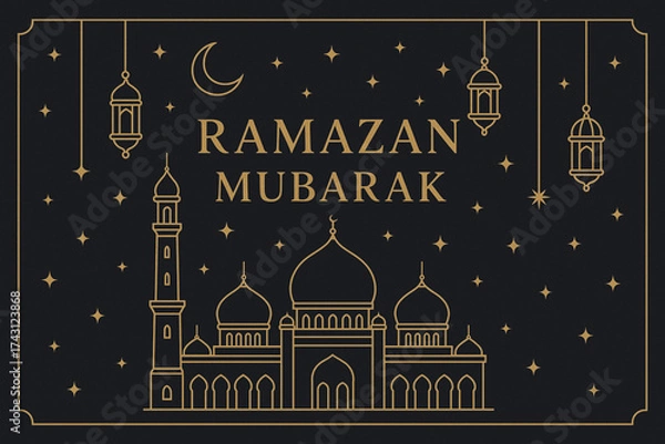 Fototapeta Elegant ramadan kareem banner with crescent moon and star design