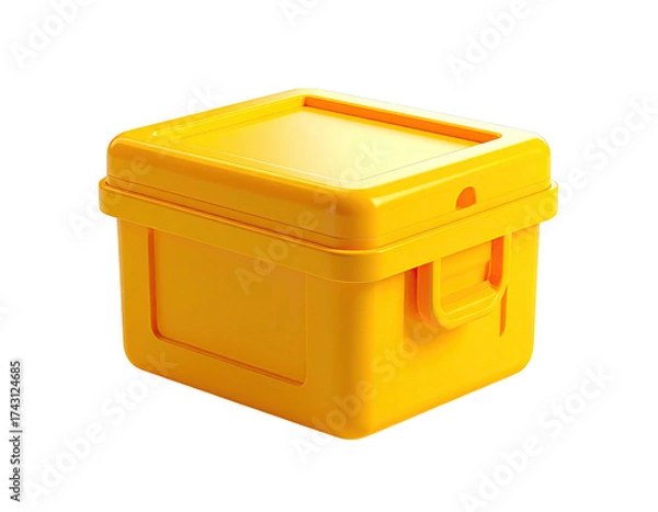 Fototapeta Yellow plastic storage box with a secure lid and a handle