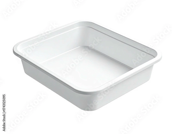 Fototapeta Empty, square-shaped, white plastic container with rounded edges against black