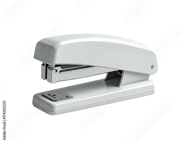 Fototapeta A white stapler rests against a black background, showcasing its office tool design