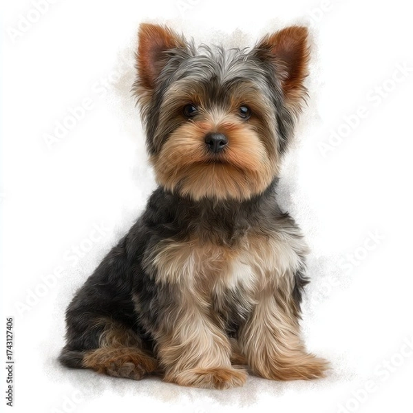 Obraz Yorkshire Terrier Puppy with Alert Ears on White Background