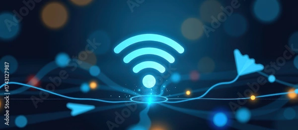 Obraz Glowing blue WiFi symbol, minimalist digital network for wireless internet and communication.