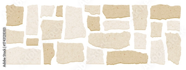 Fototapeta Torn paper piece. Old craft paper. Tear rip vector. Sheet edge, frame background. White, beige old craft page bg. Cut note scrap texture. Grunge vintage torn papers shape. Tear and rip scratch label