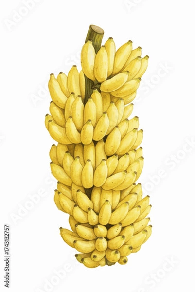 Fototapeta Golden Cluster A bunch of ripe bananas isolated watercolor vector illustration svg