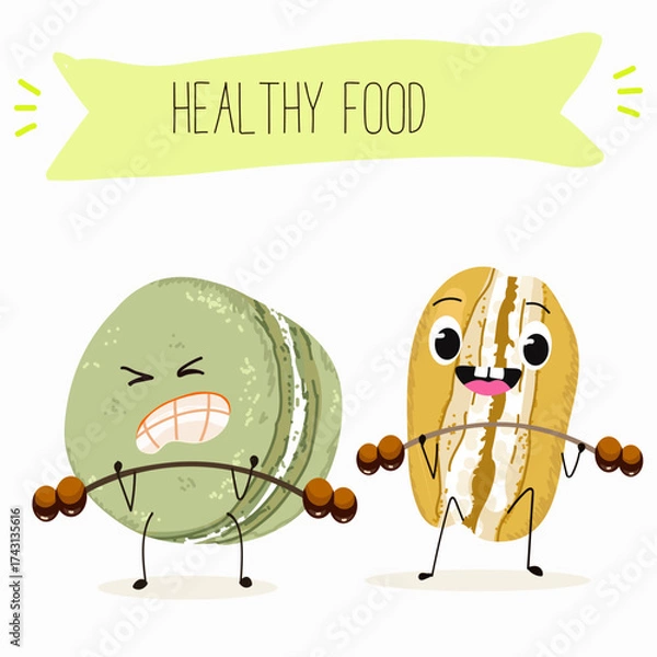 Obraz  Macarons funny characters, hand drawn vector illustration.