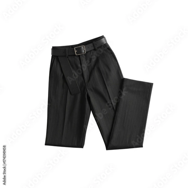 Obraz  Trendy Black Tapered Trousers with Belt — Minimalist Modern Clothing for Smart or Casual Style