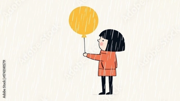 Fototapeta A child holding a balloon in a rainy park symbolizing instability and fragile emotions