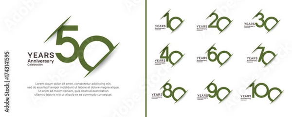 Obraz set of anniversary logo style with slash. vector design black and green color for celebration