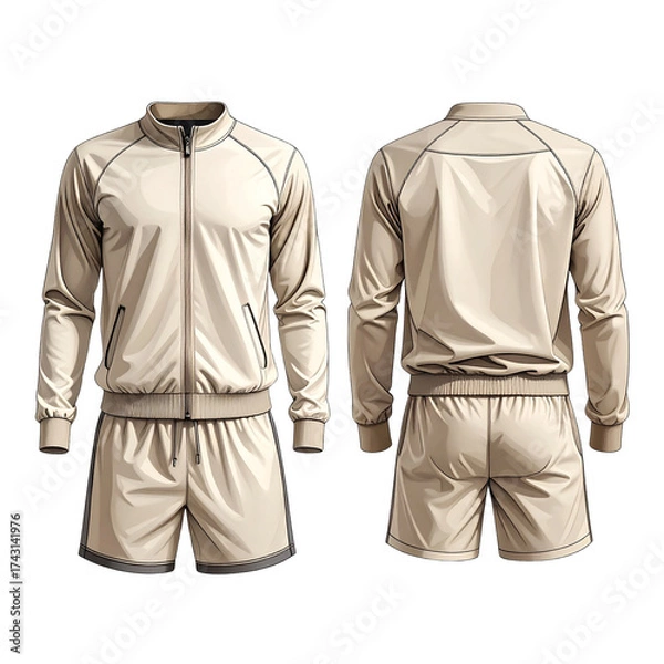 Obraz Men’s Running and Jogging Outfit Technical Drawing — Flat Sketch of Tracksuit, Shorts, and Jacket in Front and Back Views