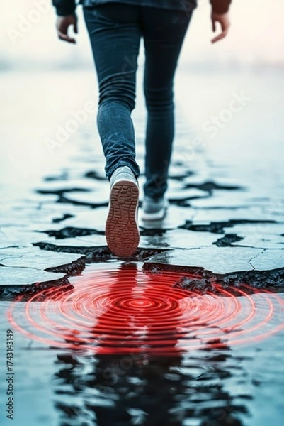 Fototapeta Navigating chronic pain a person's journey on a fractured path in a distressed environment