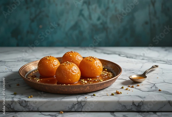 Obraz Sweet orange dessert balls on a decorative plate