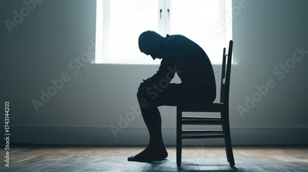 Fototapeta Falling into shadows a failing body in a dimly lit room reflecting emotional depth
