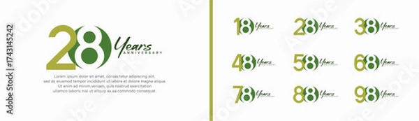 Obraz set of anniversary logo style with handwriting. vector design green color for celebration