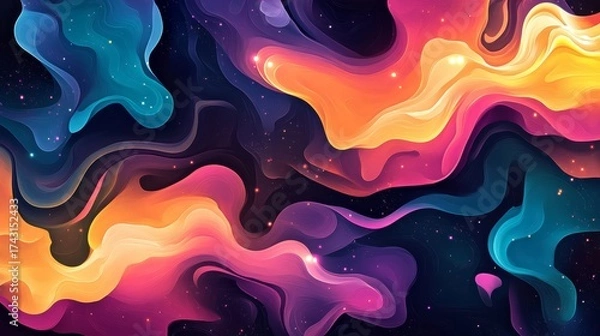 Fototapeta 72.A mesmerizing abstract space design with layers of glowing stars, interstellar clouds, and colorful nebulae blending together in a psychedelic fusion. The fluid, swirling shapes and bold color