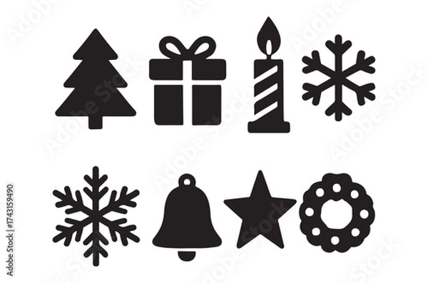 Obraz Festive Christmas Icons A Collection of Holiday Symbols Depicting the Holiday Season's Most Beloved Imagery in Simple Black and White