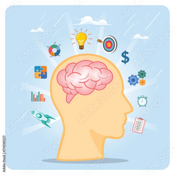 Fototapeta Intelligence to improve capability concept. Human brain with success business management elements.