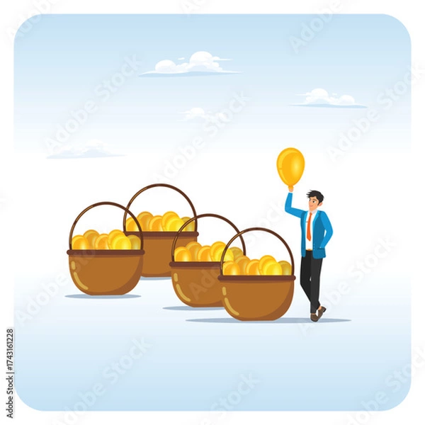 Fototapeta Diversification concept to asset allocation with businessman holding egg.
