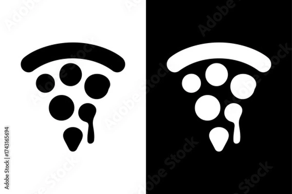 Obraz Flat Pizza Slice Vector Illustration. Pepperoni Pizza Icon on White and Black Background