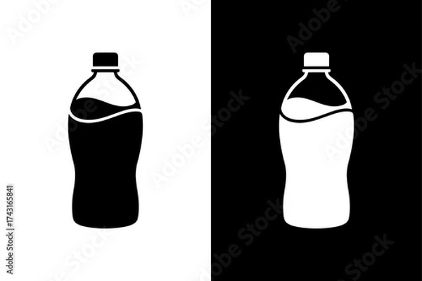Obraz Classic Black Bottle Silhouette Vector Art. Modern Icon Set on White and Black Background