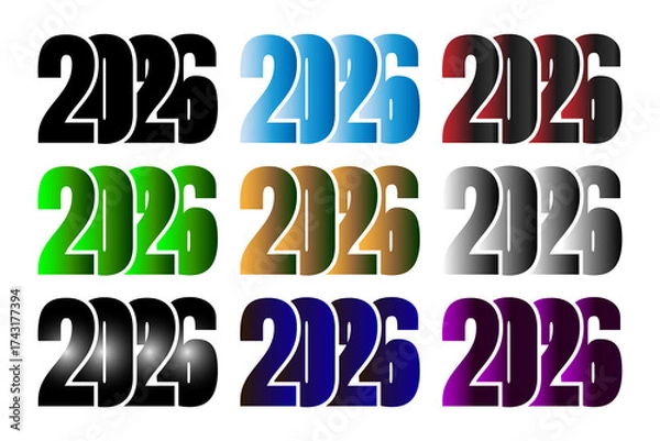 Fototapeta Collection of 2026 year numbers with different color variations isolated on transparent background