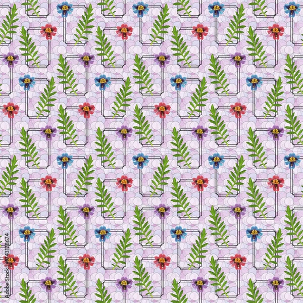 Fototapeta Floral seamless pattern. Schizanthus. Floral motifs for use in wallpaper, covers, packaging. For textiles, cotton fabrics, linen. For use in wallpaper, wrappings. Interior decor. Raster illustration