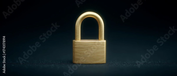 Fototapeta Golden Padlock Stands Alone Against a Dark Background, Symbolizing Security and Protection in Everyday Life