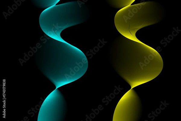 Fototapeta Abstract wavy lines in blue and yellow on a black background