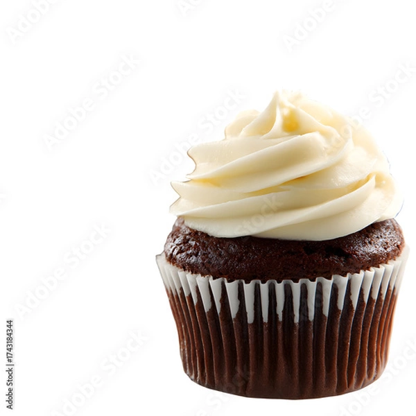 Fototapeta Chocolate cupcake with vanilla frosting isolated on transparent background