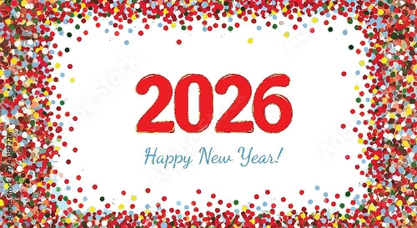 Fototapeta Celebrate the arrival of 2026 with vibrant confetti and festive cheer, perfect for new year's greetings, invitations, and joyful holiday promotions