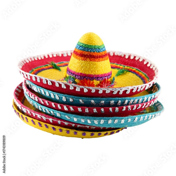 Fototapeta Colorful stacked sombrero hats isolated on transparent background