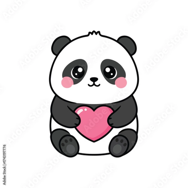 Fototapeta panda with heart vector illustration on white background 